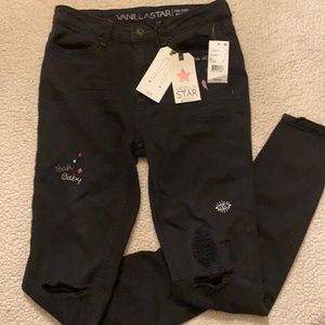Vanilla Star mid rise skinny Jeans size 9 / embroidered with 1 metal bling